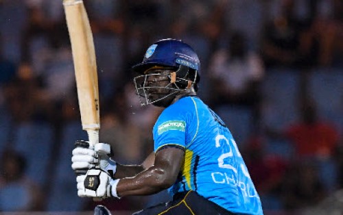 Johnson Charles goes on the attack during his half-century for St Lucia Kings. (Photo courtesy Getty/CPL)