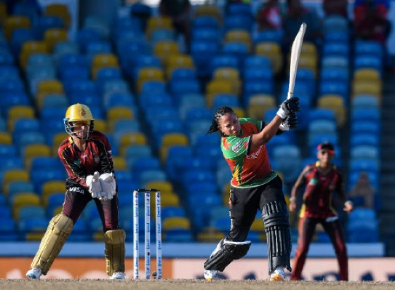 Chedean Nation on the go during her match-winning innings for the Guyana Amazon Warriors against the Trinbago Knight Riders at Kensington Oval. Photo: CPL