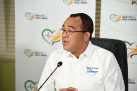 Minister of Health and Wellness, Dr Christopher Tufton, addessing a digital press briefing on April 22. (Photo: Jamaica Information Service)