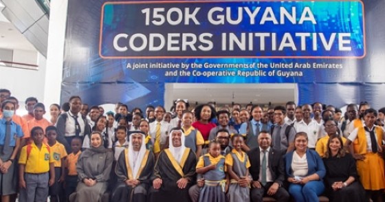 Participants of the Guyana Coders Initiative with officials from Guyana and the UAE at the launch of the program.