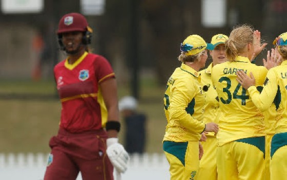Captain Hayley Matthews trudges off after being dismissed in the third ODI against Australia Women on Saturday.