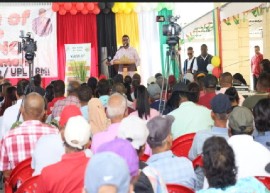 President Irfaan Ali addressing the launch of the insurance scheme for famers