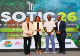 From left: CTO Business Development and Marketing Manager Taraneh Azimi; CTO Secretary-General and CEO Dona Regis-Prosper; Anguilla Minister of Health, Tourism and Sports Cardigan Connor; and Anguilla Director of Tourism Jameel Rochester in Georgetown, Guyana, during SOTIC 2026, where Anguilla was announced as host of CTO’s inaugural Sports Tourism Summit in 2027