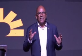 Peter David speaking at the launch of the Democratic People’s Movement (DPM) on Sunday night (CMC Photo)