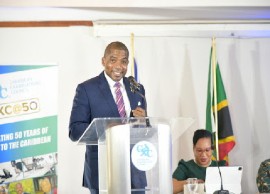 St. Kitts-Nevis Prime Minister addressing the CXC ministerial summit in Barbados