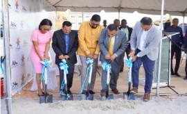 President Dr. Irfaan Ali (center) at the sod turning ceremony for the US$45 million hotel