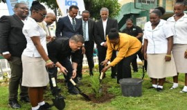 Minister without Portfolio in the Ministry of Economic Growth and Job Creation with responsibility for Water, Environment and Climate Change, Matthew Samuda. (foreground second left) at the tree planting exercise Originally, the country committed to halt environment degradation through the protection of 30 per cent of landmass and coastal marine ecosystems by 2030 in keeping with obligations under the United Nations Decade on Ecosystem Restoration, as well as the Kunming-Montreal Global Biodiversity Framework under the Convention on Biological Diversity (CBD).