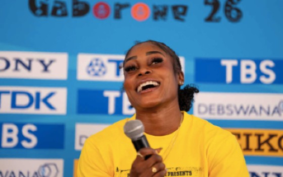 Elaine Thompson-Herah of Team Jamaica at the press conference of the World Athletics Relays Gaborone 26 on May 1, 2026, in Gaborone, Botswana. (Photo by Christel Saneh for World Athletics)