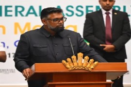 President Irfaan Ali addressing the annual general assembly of the Caribbean Broadcasting Union on Tuesday night (CMC Photo)