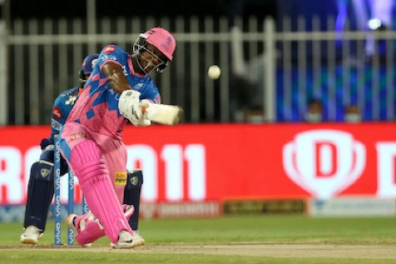 Evin Lewis plays a lofted drive during his brief knock of 24. (IPLT20 photo)