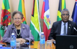 CARICOM Secretary General, Dr. Carla Barnett (left) and Bahamas Foreign Affairs Minister, Fred Mitchell (CARICOM Photo)