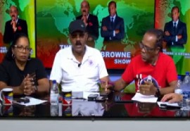 Prime Minster Gaston Browne (center) announcing that general elections will be held within 90 days on radio (CMC Photo)