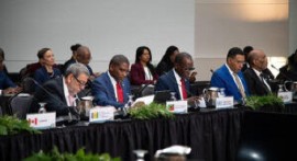 PRime Minister Dr. Ralph Gonsalves sits with other CARICOM leaders at the Canada-CARICOM Summit