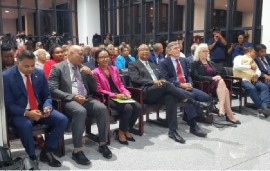 St. Lucia’s Tourism Minister Dr. Ernest Hilaire (second from left) among the guests welcoming British Airways flight to Guyana on Monday night