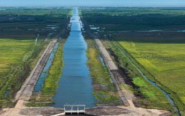 Hope canal, an irrigation canal in East Demerara Water Conservancy (for sugar cane and rice production) coastal area of Guyana (DPI Photo)