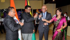 President Irfaan Ali, Vice President Bharrat Jagdeo Indian High Commissioner to Guyana, Dr K J Srinivasa and his wife, Ashwini Srinivasa