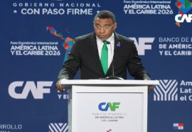 Jamaica Prime Minister Andrew Holness addressing the second International Economic Forum, Latin America and the Caribbean 2026  in Panama on Wedesday (CMC Photo)