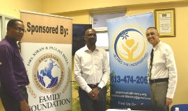 Consultant Ophthalmologist at the MRH, Dr. Gavin Henry (left), Co-founder of the Mind, Body and Soul Ministry, Mr. Horace Morgan (centre) and Consultant Anaesthetist, Dr. Nitin Shah in conversation on the final day of the medical mission on Monday, April 29.
