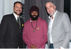  left to right: Christopher Dobson, JTB’s District Sales Manager, Midwest; Spragga Benz, Jamaican dancehall veteran and Phillip Rose, JTB’s Regional Director, Northeast USA at the New York Launch of Reggae Sumfest at Bogart House in Brooklyn, New York on April 17  