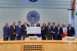 Miami Mayor Francis Suarez, City Commissioners and members of the City's Department of Human Services accept a $50,000 award check for the "Live Healthy Little Havana" initiative on February 28, 2019. PHOTO: City of Miami Office of Communications