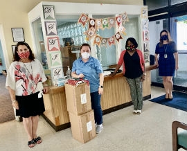 Elder Affairs Advisory Board Program Director Katherine Bolt with Board Member and Senior Advocate for the Mayor’s Initiative on Aging Teri Busse-Arvesu delivering masks at #OurCounty’s Community Action and Human Services Department. 