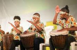 Students from the Greater Portmore Primary School perform at Drum Fest.