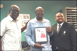 From left, Caucus Member Wilbur Bell, Immediate Past Chapter President Chester Fair, and newly elected President Min. Kevin Chambliss during a special presentation.