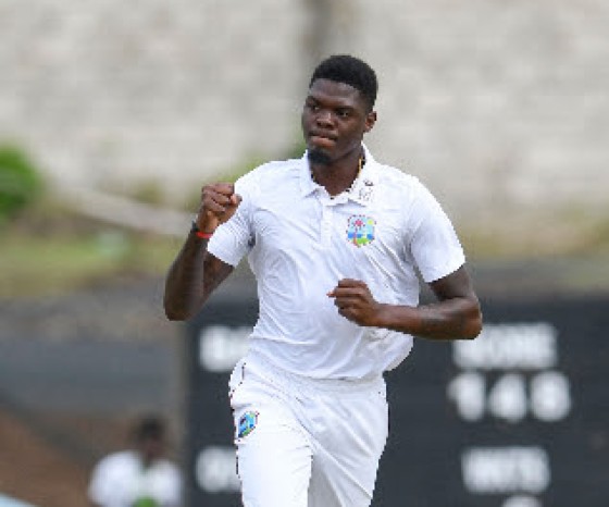 Fast bowler Alzarri Joseph celebrates a wicket on the fourth day of the second Test against Bangladesh on Monday. (Photo courtesy of CWI Media)