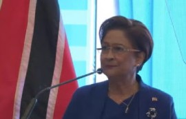 Prime Minister Kamla Persad Bissessar addressing the Caribbean launch of the United Nations Development Programme (UNDP) Regional Human Development Report 2025 on Thursday night (CMC Photo)