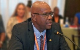 Grenada’s Tourism Minister Lennox Andrews at the SOTIC meeting in Turks and Caicos Islands last week (CTO Photo)