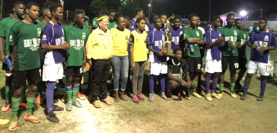 Group Photo of the Manning Cup Football teams, Kingston College and Calabar High at the 2019 DWH Football Classic