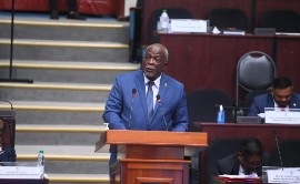 Prime Minister Brigadier (Ret’d) Mark Phillips speaking in the National Assembly on Friday. (Photo credit: DPI)