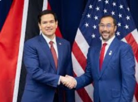 US Secretary of State Marco Rubio (left) and Trinidad and Tobago Prime Minister Stuart Young following heir talks in Jamaica last month