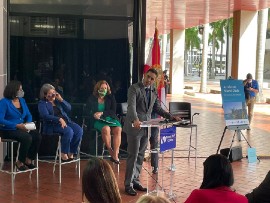 Matt Haggman speaking at Miami Dade College for the launch of Accelerate Miami-Dade in October. (Miami-Dade Beacon Council Photo)