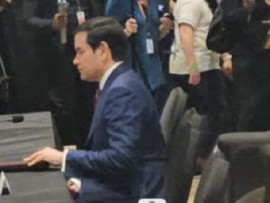 US Secretary of State, Marco Rubio, addressing CARICOM leaders on Wednesday (CMC Photo)