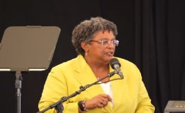 Prime Minister Mia Mottley addressing the swearing in ceremony of her new members of Cabinet (CMC Photo)