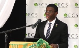 Grenada Prime Minister, Dickon Mitchell, addressing OECS leaders in Montserrat (CMC Photo)