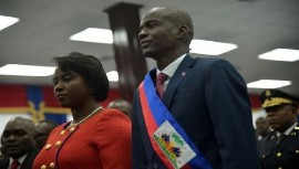 Martine Moise (L) and former Haitian president Jovenel Moise (R) in Port-au-Prince in February 2017