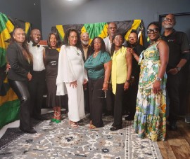 The Jamaica Museum and Cultural Center launched its Brick Campaign to construct a Jamaican museum, on August 24 at the APAP Media Group Studios in Stone Mountain, Georgia. From left are Val Marks, Dr. Garfield McCook, president Dr. Apollone Reid, Christine Marzouca, Dr. Laxley Stephenson, Marcia Parker, R. Kahnai Condison, Sherekah Nelson Hibbert, Dr. Carleen Hepburn, Alderine Foote and Patrick Parkins.