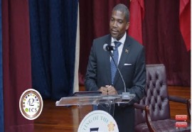 St. Kitts-Nevis Prime Minister Dr. Terrance Drew addressing opening ceremony of OECS Summit on Sunday night (CMC Photo)