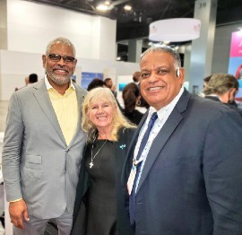 U.S. Virgin Islands Commissioner of Tourism Joseph Boschulte (right) with Arnold Donald, CEO of Carnival Corporation, and Michele Paige, President of the Florida-Caribbean Cruise Association, at Seatrade Cruise Global