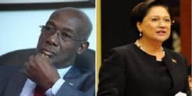 former prime minister Dr. Keith Rowley (Left) and Prime Minister Kamla Persad-Bissessar (File Photo)