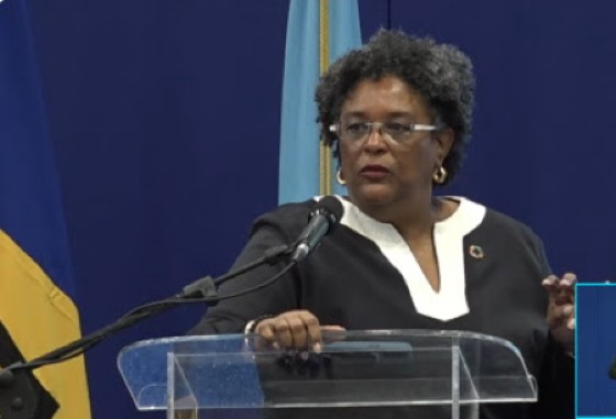 Barbados Prime Minister Mia Mottley addressing first Global Supply Chain Forum (CMC Photo)