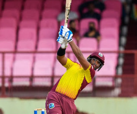 Nicholas Pooran hits out during his unbeaten half-century on Thursday. (Photo courtesy CWI Media)