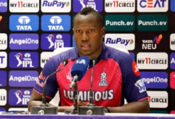 Rovman Powell speaks following the Indian Premier League game between his Rajasthan Royals and Sunil Narine’s Kolkata Knight Riders. (Photo courtesy BCCI)