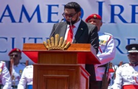 President Irfaan Ali, addressing the nation after being sworn in as head of state for another five year term on Sunday (CMC Photo)