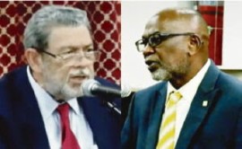 Opposition Leader Dr. Ralph Gonsalves (left) and National Security Minister St. Clair Leacock (File Photo)