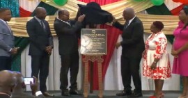 Governor General, Sir Rodney Williams and Prime Minister Gaston Browne unveil a plaque, marking the official launch of the Antigua and Barbuda College of Advanced Studies (ABCAS), during a ceremony held at Sandals Grande Antigua.