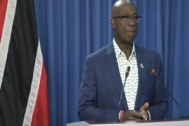 Prime Minister Dr. Keith Rowley at news conference on Monday (CMC Photo)