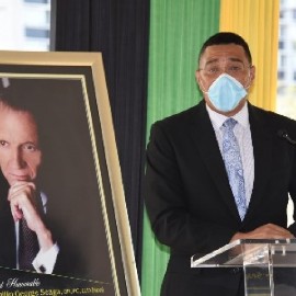 Most Honourable Andrew Holness, Prime Ministergives his reflections on the life of the Most Honourable Edward Seaga, former Prime Minister of Jamaica,during a floral tribute to commemorate the 91ST Anniversary of his birth,on Friday, May 28 at the National Heroes Park in Kingston.